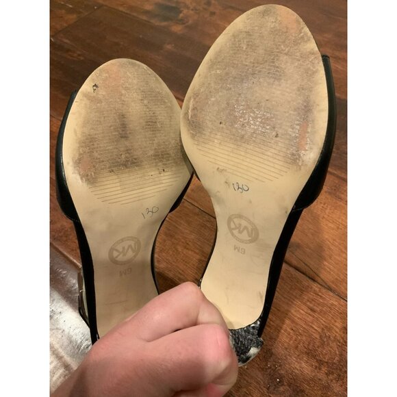 Michael Kors Black Peep Toe Heels W/ Snakeskin Ankle Cuff & Heel, Size 6 (US) - Picture 9 of 9